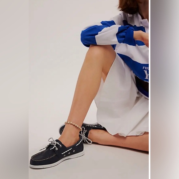 Free People x Sebago Jackman Boater Shoes Size 9.5 Navy Blue New in the Box - Picture 1 of 13